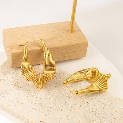 Серьги Wind Серьги из 18-каратного золота из нержавеющей стали с плиссировкой и ребристым плетением из проволоки Невыцветающие женские серьги