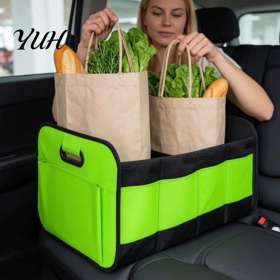 Car Interior Accessories Trunk Organizer, Partitioned Compartments Design, Durable Waterproof Oxford Cloth Storage Box Cargo Container for Vehicle And