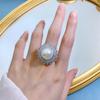 18k White Gold Pearl 14mm Faceted Gemstone Ring For Women Engagement Gift 925 Sterling Silver Luxury Jewelry