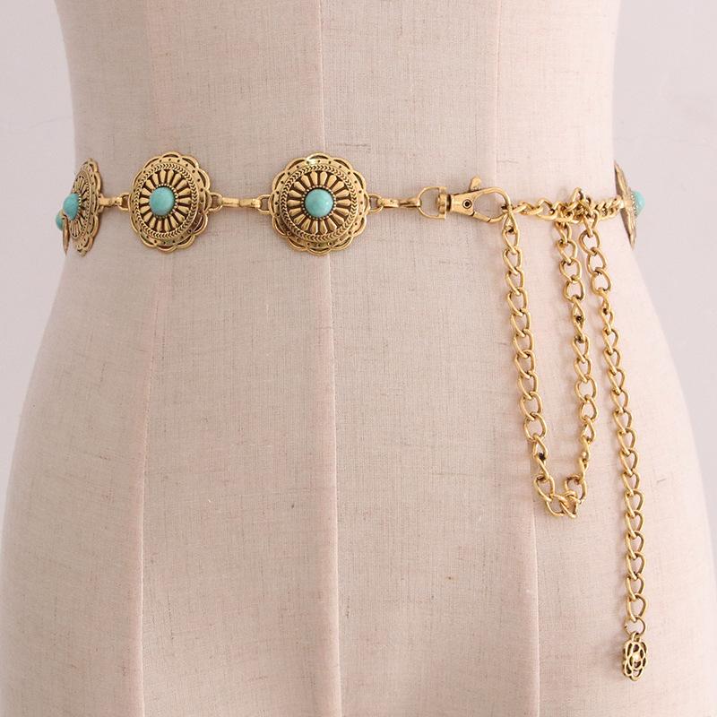 Vintage Metallic Waist Chain Women'S Dress Suit Accessories Agate Decorative Belt