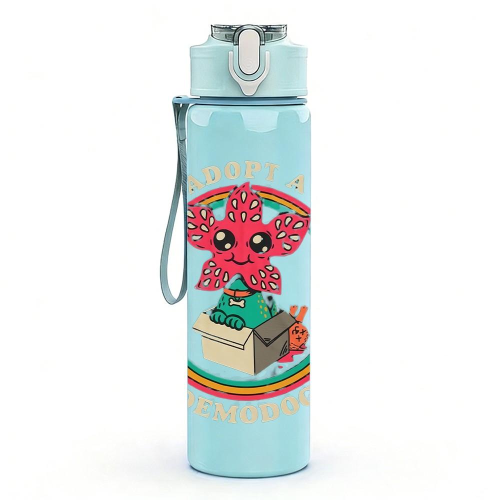 1PC Happy Flower Circular Badge Print 750ml Color Plastic Sports Water Bottle Leakproof Flip Straw Lid Suitable for Sports Office Home Use
