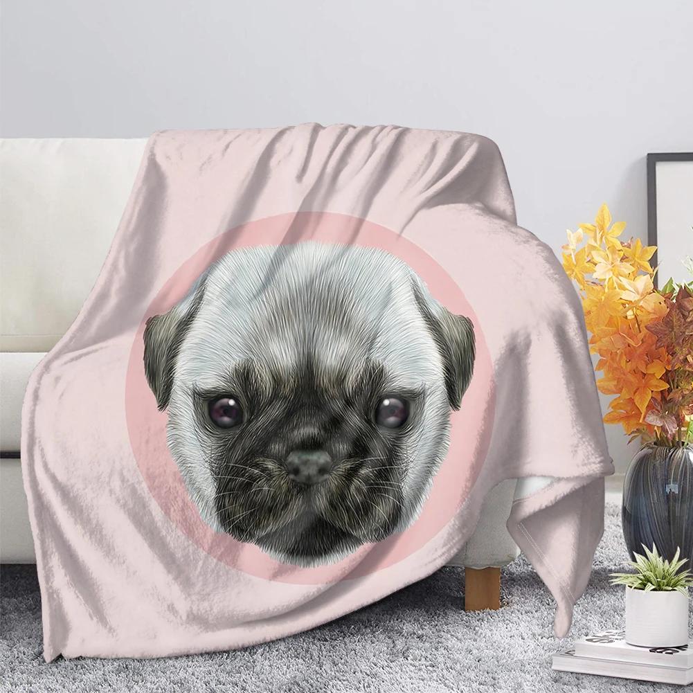 Pug Dog Blanket Lovey Animal Soft Warm Fall Chair Flannel Throw Blankets Cartoon Pet Puppy Print Bed Sofa Blanket King Queen