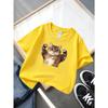 European sizes Boys' T-Shirt Cat Flexing Muscles with Paws Up, Ideal for Outdoor Activities, Soft Knitted Top, Comfortable And Breathable