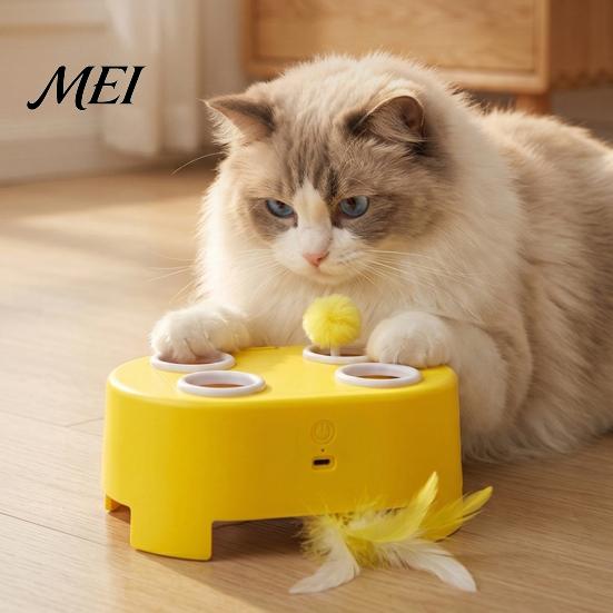 USB Rechargeable Cat Toys for Indoor Exercise Interactive Toy, Whack a Mole Feather Toy with Kittens And Adults 3 Modes, Automatic Kitten Bored Cats