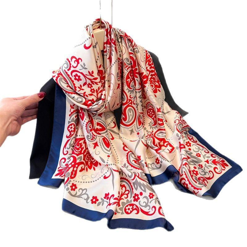 Spring And Summer Thin Simulated Silky Brocade Silk Scarf Long Scarf Silky Printed Shawl Versatile Headscarf Scarf