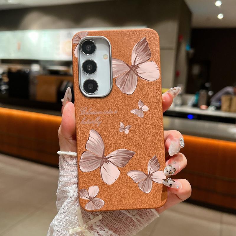 Простой узор бабочки TPU мягкий матовый чехол для телефона Samsung S25 S24 FE S23 Ultra S22 A16 A55 A15 A35 A54 A34 кожаная текстура противоударный чехол для задней панели