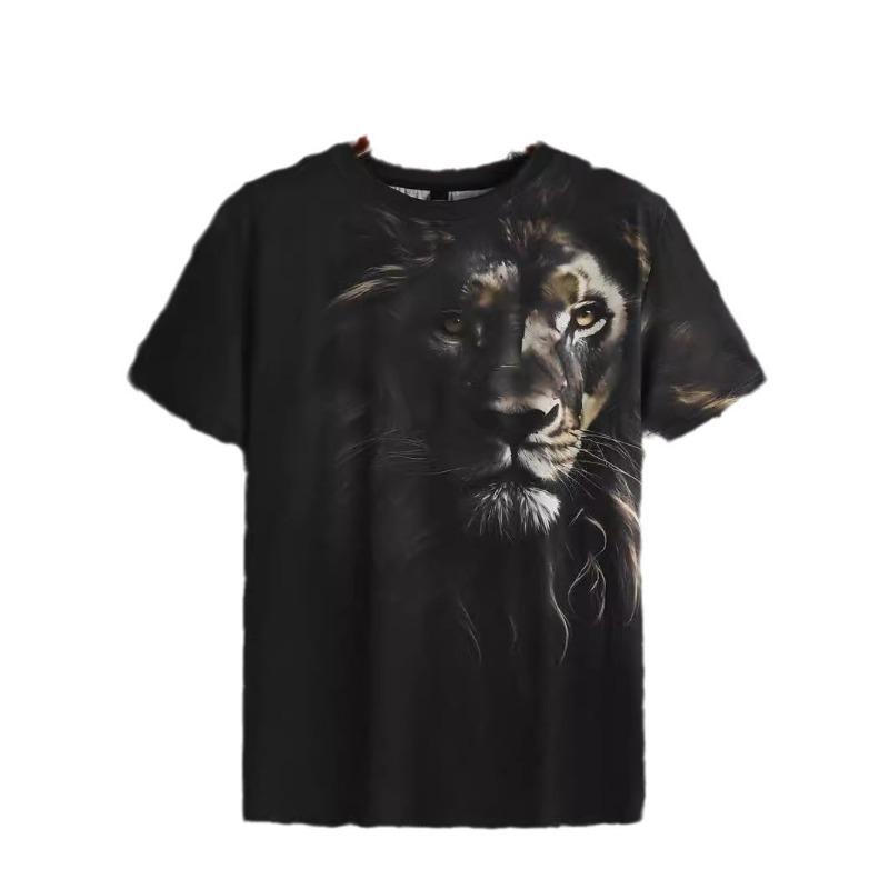 Футболки Summer Forest Dominator Lion с 3D-цифровой печатью, черные, с коротким рукавом, свободные, повседневные, с круглым вырезом, мужские