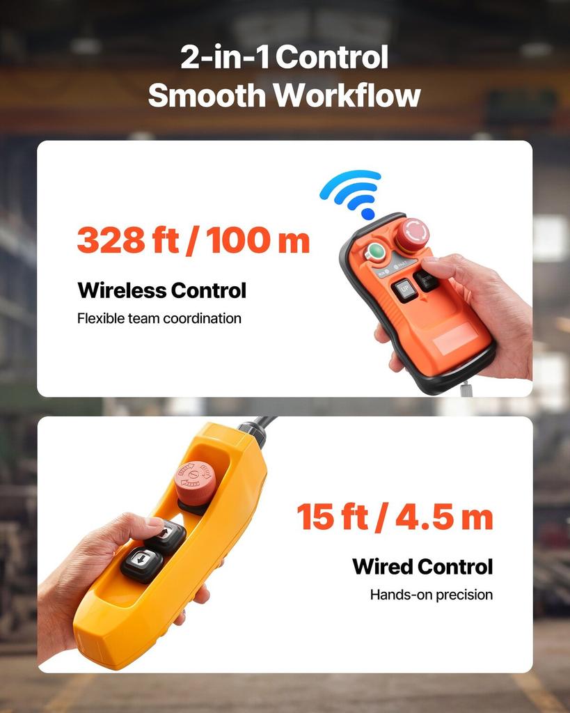 500 kg Electric Chain Hoist, 6 m Lifting Height, 230V Single Phase Overhead Crane with 100 m Wireless & 4.5 m Wired Remote Control, Power Electric