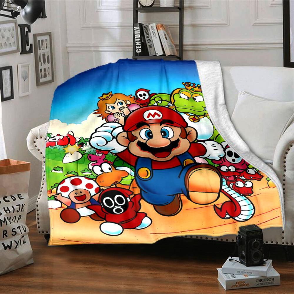 Super Mario Adventure Flannel Blanket Super Soft Warm Cozy Blanket For Sofa Bed Office Travel Allseason Home Decor Gift