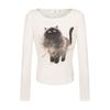 [Designer Style] American-Style Round-Neck Cartoon Cat Print Long-Sleeve T-Shirt for Women, Autumn Sweet and Cool Slim-Fit Top