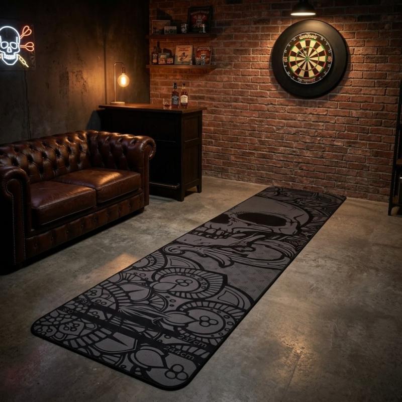 Dark Skull Dart Training Mat Non-Slip Long Throwing Line Floor Mat Dorm Carpet for Boys Darts Room Bar Decoration