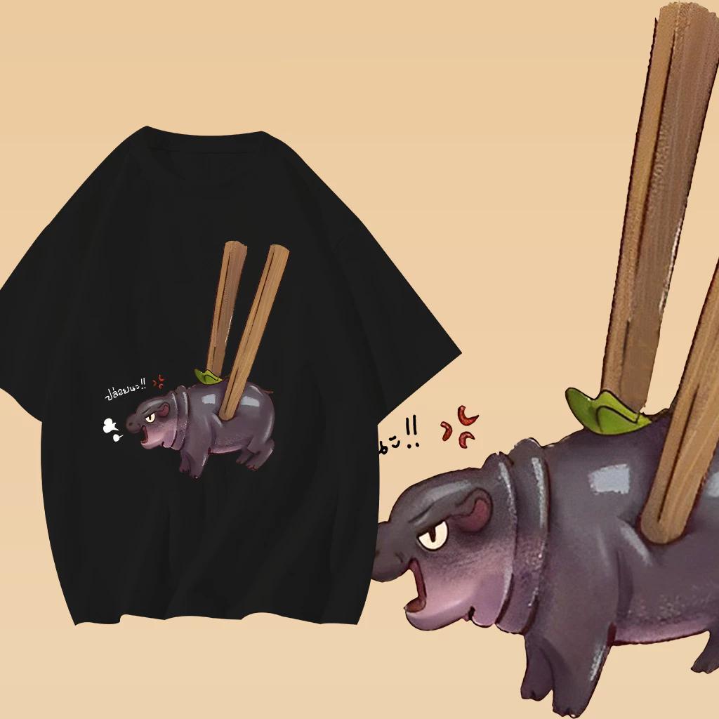 Футболка Moo Deng Tiny Baby Hippo Star Thailand Cute Pygmy Hippo Unisex для мужчин и женщин с принтом и круглым вырезом