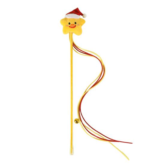 Christmas Cat Teaser Wand Interactive Toy Cartoon Apples Christmas Tree Star Gingerbread Man Plush Rod for Cats Safe Material Pet Supplies