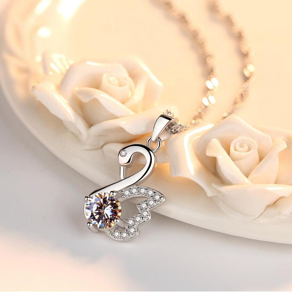 925 Sterling Silver Dancing Swan Pendant Necklace - European, American, and Korean Retro Fashion