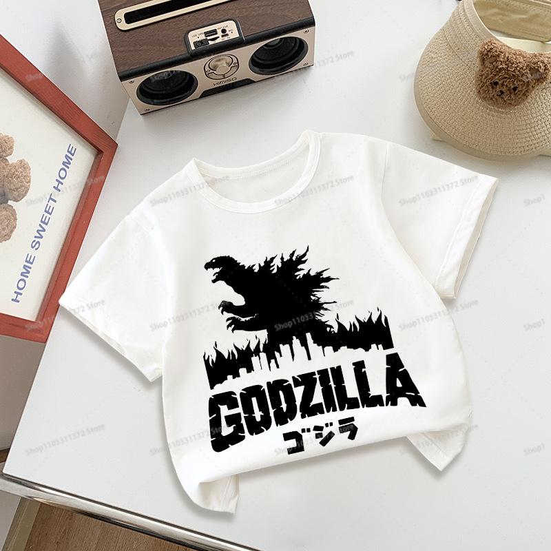 Godzillas Tshirt Round Neck Short Sleeve Sportwear Fashion Summer Boys Girls Clothes Birthday Tops Hip Hop Outdoor Wear Gifts