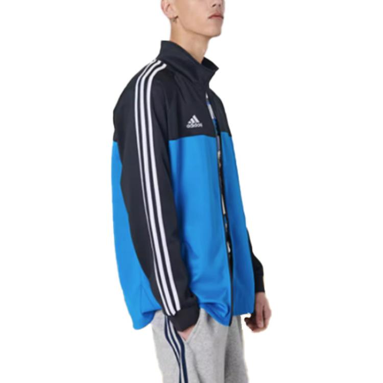 adidas Повседневная куртка с воротником-стойкой и полосками по бокам, логотипом бренда, ретро-куртка унисекс, черная, синяя TR60J1-BBU