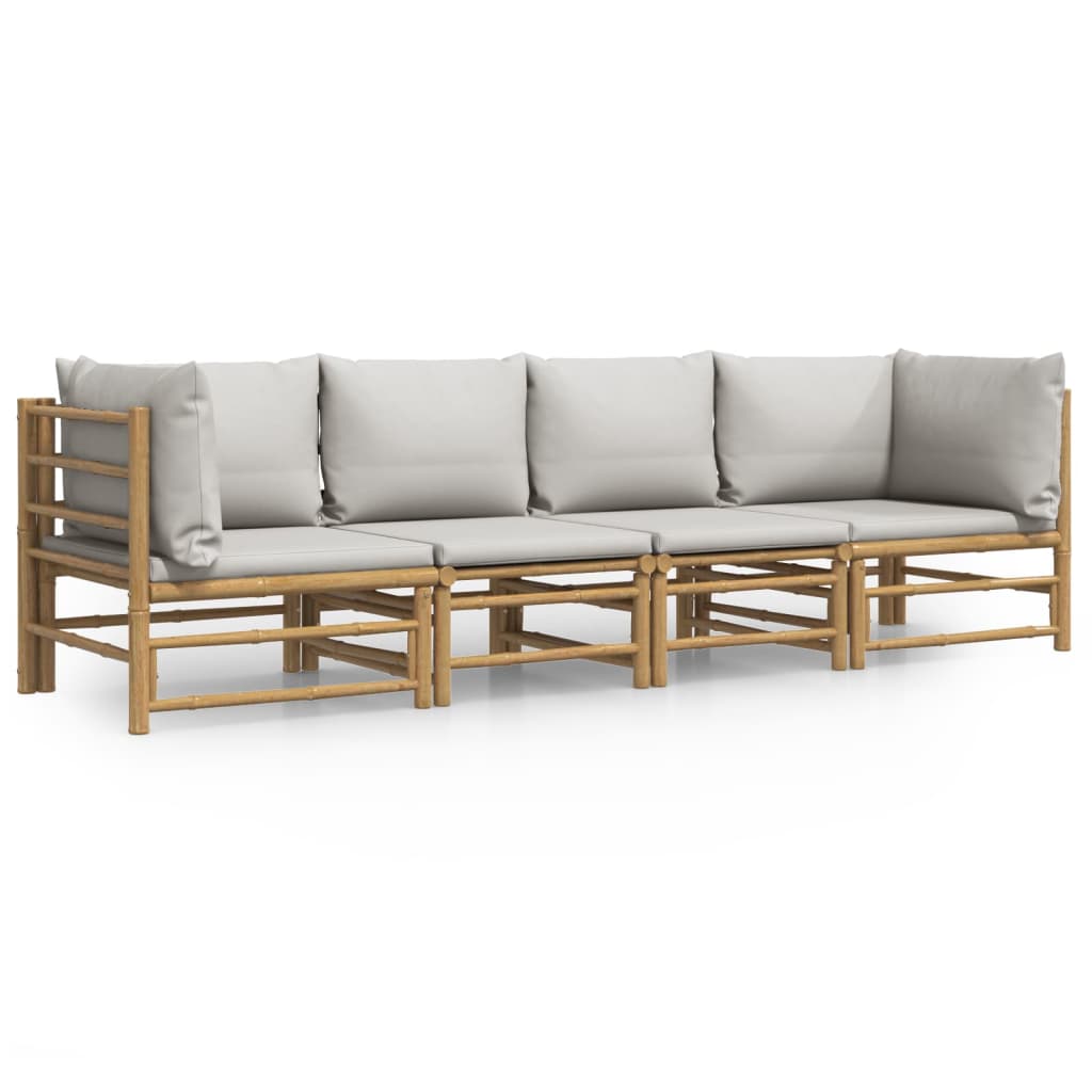 4 pc. Garden Lounge Set with Light Grey Cushions Bamboo
