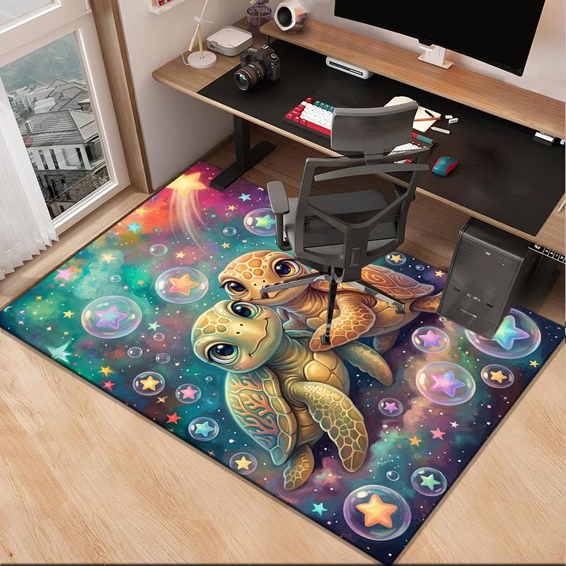Underwater two Sea Turtles Office Rug Chair Mat, Entryway Carpet, Suitable for Front Door, Bedroom, Living Room, Desk, Holiday Gift