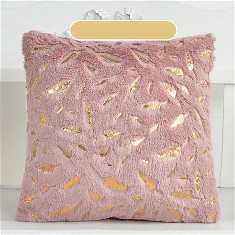 Home Pillowcase Two-sided Plush Hot Stamping Feathers Cushion Cover