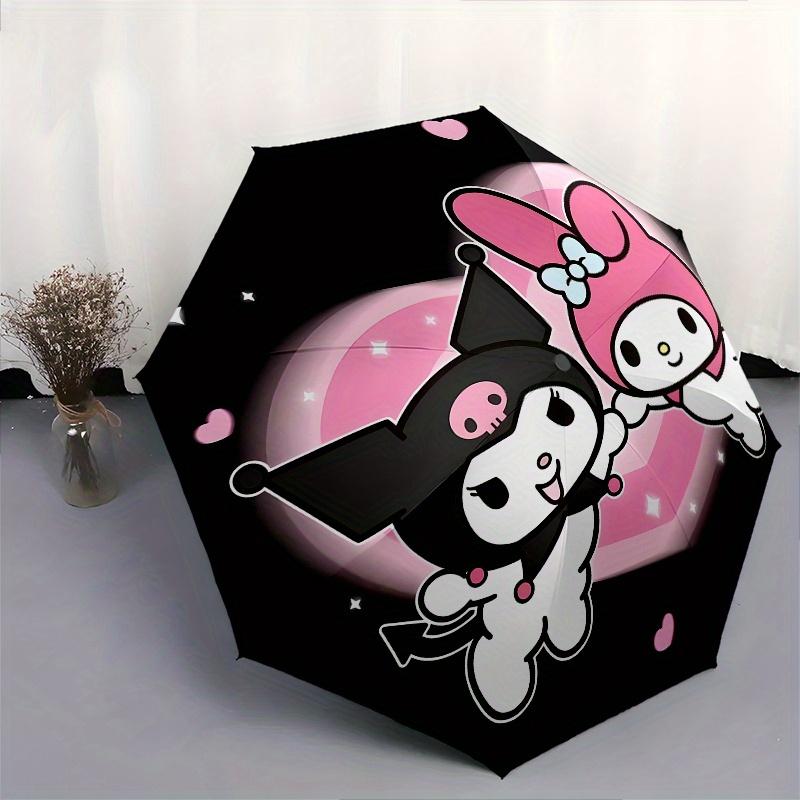 Kuromi,My Melody Automatic Folding Umbrella-Simple 8-Rib Design, Bright Cartoon Pattern, Durable Iron Frame, Suitable For Travel, Outdoor, B
