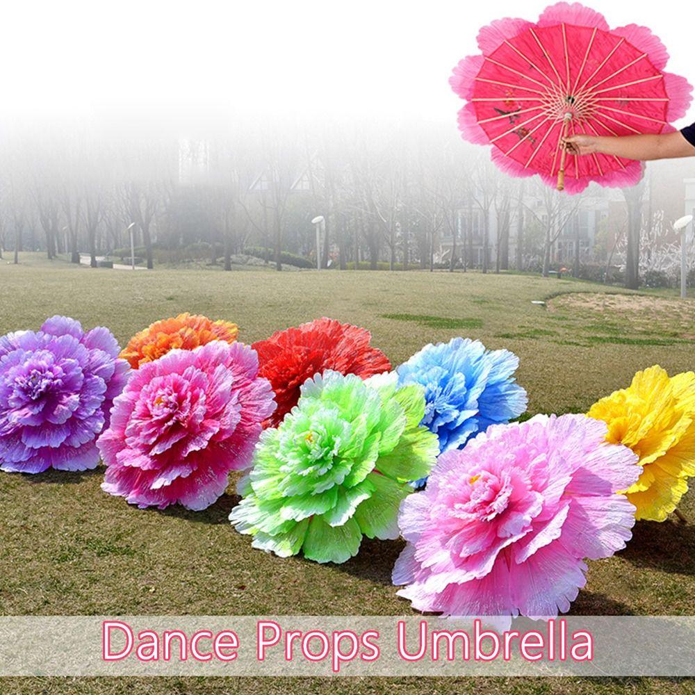Multi Color Dance Props Umbrella Bamboo Folding Umbrella Cartoon Peony Umbrella Travel