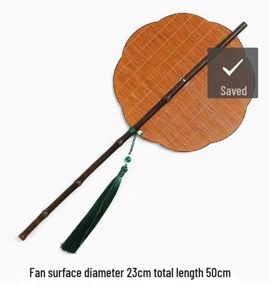 Древний фиолетовый бамбуковый лакированный круглый веер с длинной ручкой и кистями - Портативный складной дворцовый веер Ханфу