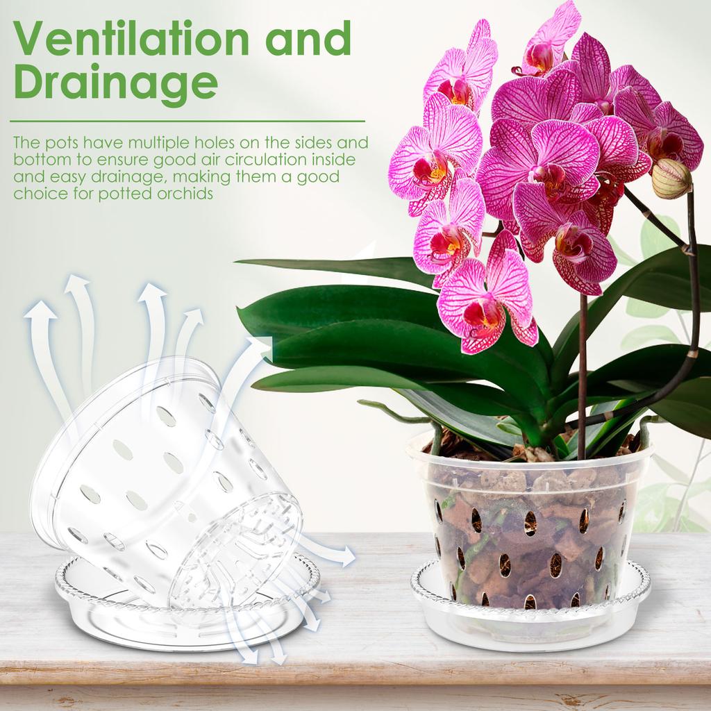 5Pcs Orchid Pot for Repotting 4/5/6 Inch Transparent Slotted Orchid Pots with Holes and Saucers Orchid Flower Plant Repotting