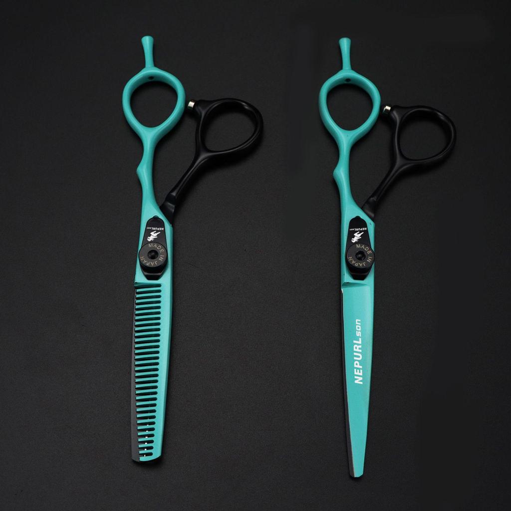 6,0-дюймовые парикмахерские ножницы Napson Black Green HB-02 с зубчатым лезвием