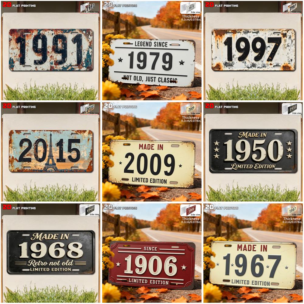 Vintage Distressed Year Number Eiffel Tower Slogan Metal License Plate Tin Sign Retro Wall Decor For Bar Cafe Home Garden