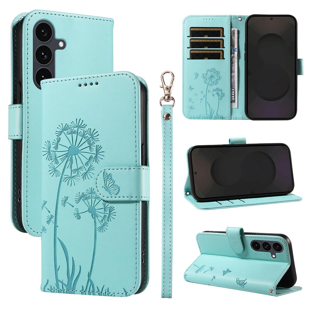 For Samsung Galaxy S25 FE Leather Wallet Case with Strap Dandelion Imprint Phone Stand Cover