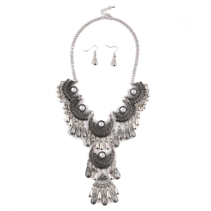 Drop Water Elegant Pendant Necklace Earrings Set Women Vintage Jewelry Accessory