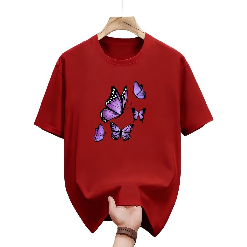 Fashionable ladys shortsleeved Tshirt with butterfly pattern suitable for casual summer street parties
