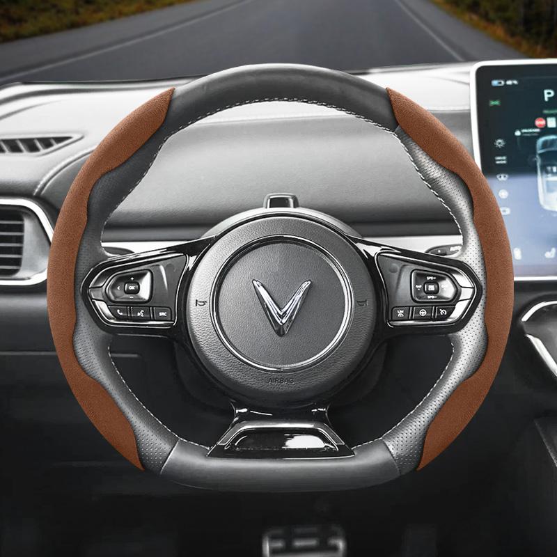 Vcxja9 Подходит для Vinfast Нескользящая Сегментированная Замшевая Накладка на Руль Vf 3 5 6 7 E34 8 9 Herio Limo Зеленый и