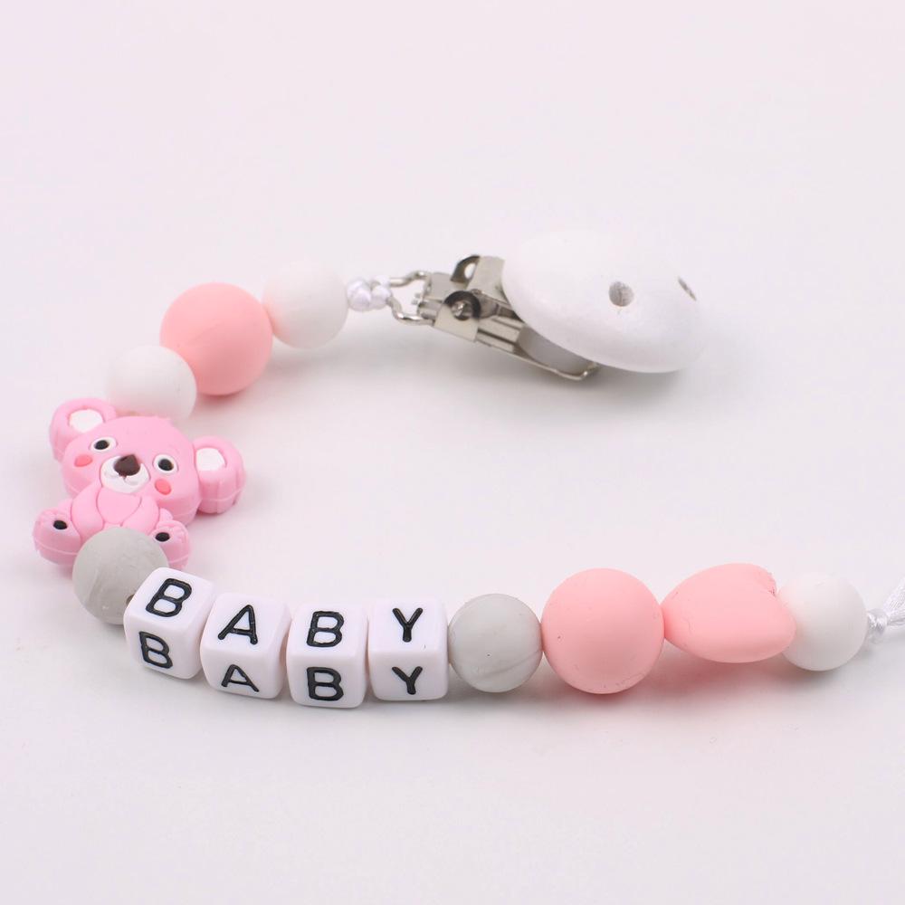 1 Pc Soother Chew Chain Pacifier Clip Holder Silicone Nipple Letters DIY Round Beads Cute Baby