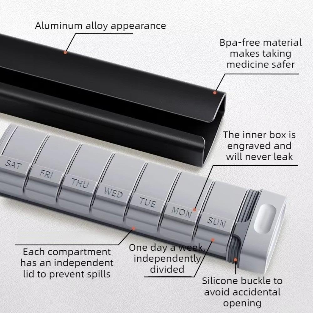 Aluminum Construction Weekly Pill Organizer Large Capacity Pill Organizer Pill Box Supplements