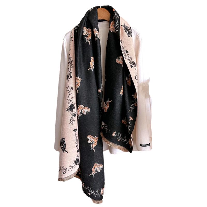 Versatile Printing Contrasting Colors, Double-Sided Imitation Cashmere Scarf, Winter High-End Warm Shawl Women