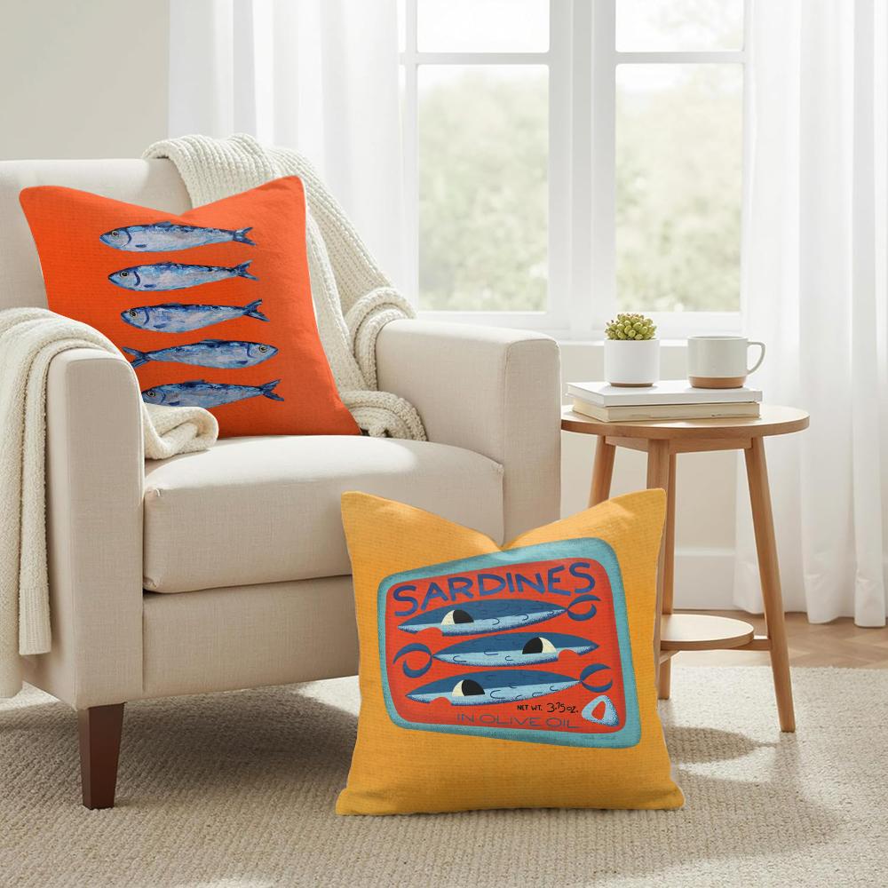 Sardines Art Cushion Cover Natural Linen Organic Fabric DoubleSided Printing Couch Pillow Covers Home Decor