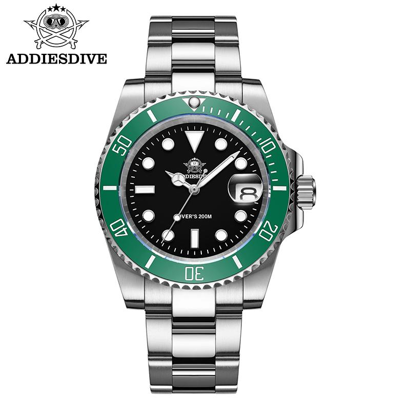 ADDIESDIVE Men's Watch 20Bar Diving Super Luminous Japan Quartz Movement Ceramic Bezel 316L Stainless Steel Waterproof Watches
