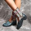 Lace -Up Platform Women Boots Thick Heel Mid -Tube Embroidery Women Boots Elegant Floral Ethnic Women Shoes Mid -Tube Boots Fashion