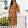 Women Fashion Lace Crochet Patchwork Casual Long Sleeve Dress