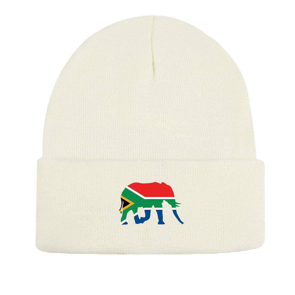 Зимняя вязаная шапка с изображением слона и флага ЮАР, патриотическая мужская шапка, ветрозащитная, напускная, стильная вязаная шапка-капюшон, шапка-капюшон