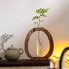 Walnut Wood Chinese-Style Solid Wood Flower Vase Desktop Glass Mini Hydroponic Flower Holder Luxury-inspired Elegant Decorative