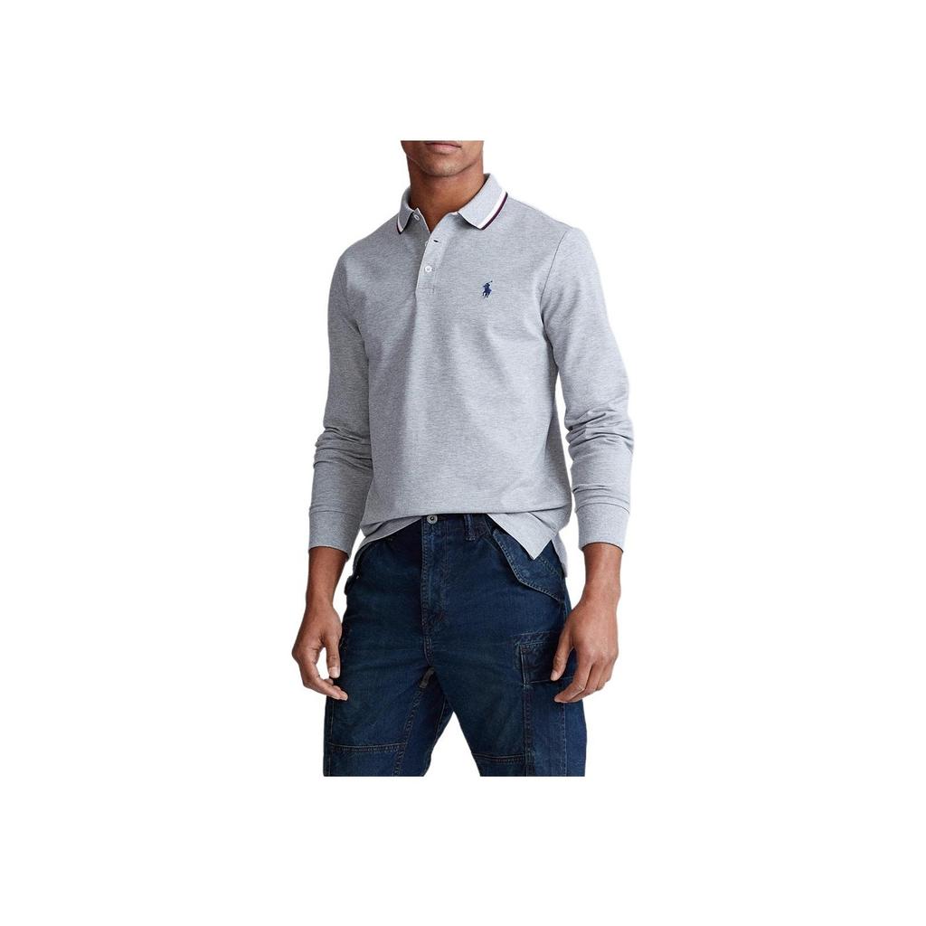Polo Ralph Lauren Solid Color Pony Logo Embroidered Long Sleeve Polo Shirt Men Tops Gray MNPOKNI16820343-020