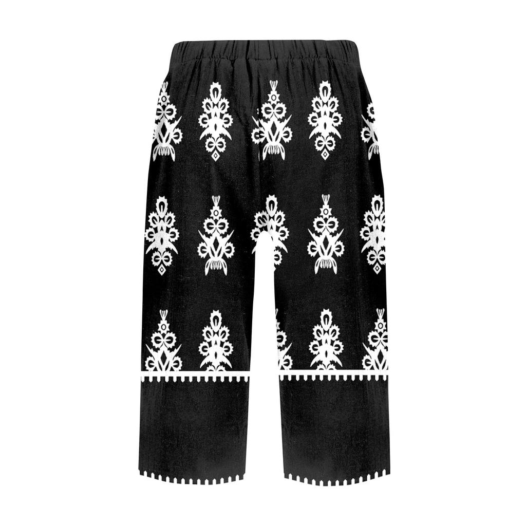 Женские модные повседневные брюки 5/10 с напечатанным карманом и эластичной талией