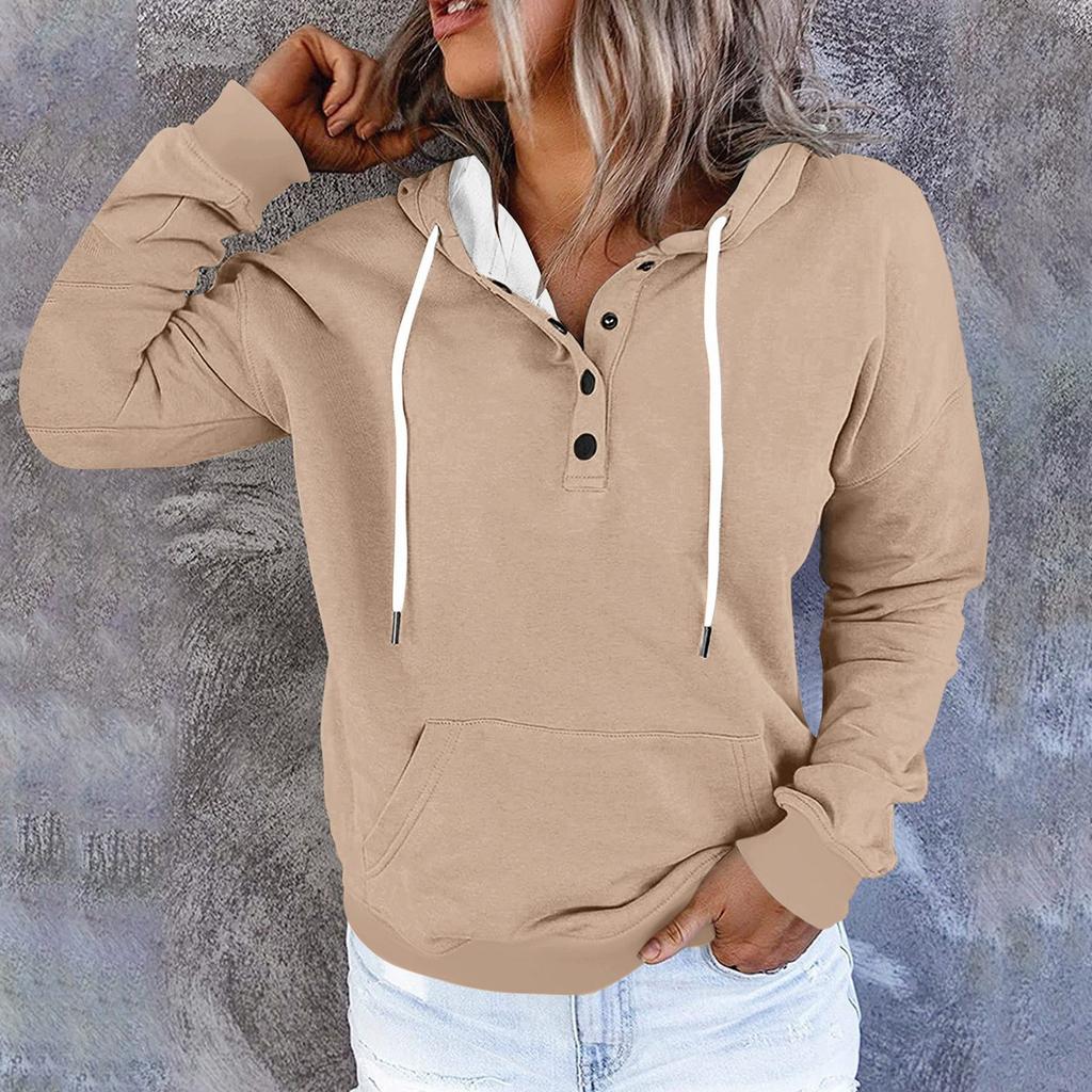 Women's Casual Fashion Solid Color Long Sleeve Pullover Hoodies Sweatshirts