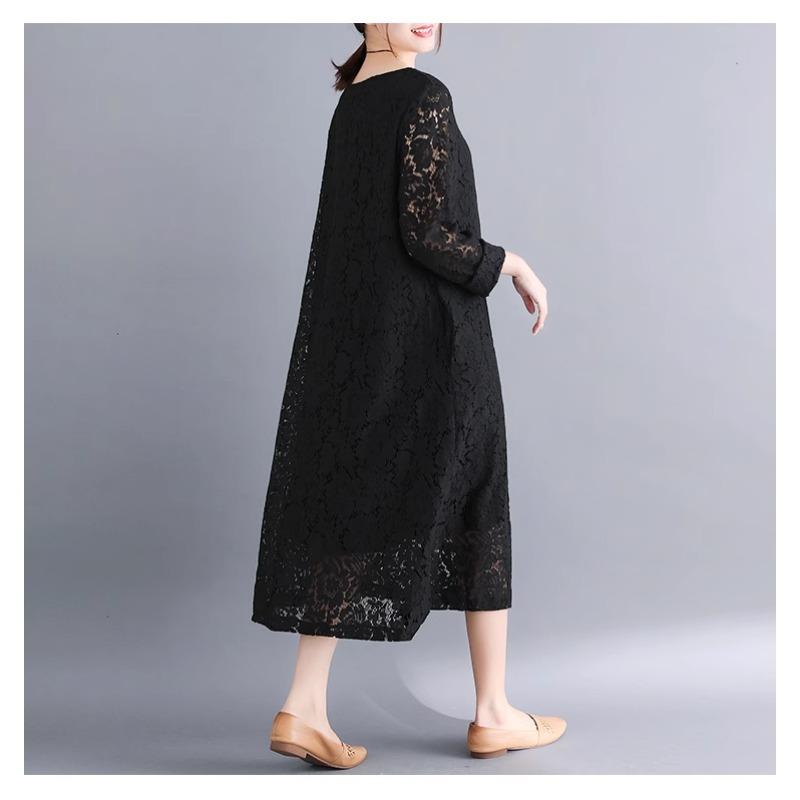 Весна-лето Плюс Размер Женское Однотонное Утягивающее Кружевное Платье