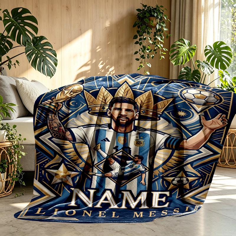 Custom Name Personalized Leo Messi Print Blanket, Home Decor, Bedroom, Sofa, Camping, Couch, Gifts for Birthday Christmas