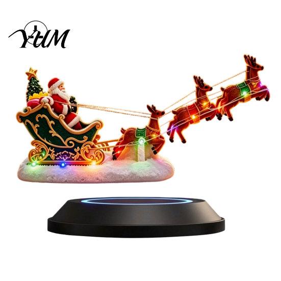 Holiday Tabletop Decor Lighted Floating Santa Sleigh, Magnetic Levitation Flying Sleigh Ornament with Bookshelf LED Light, Christmas Centerpiece