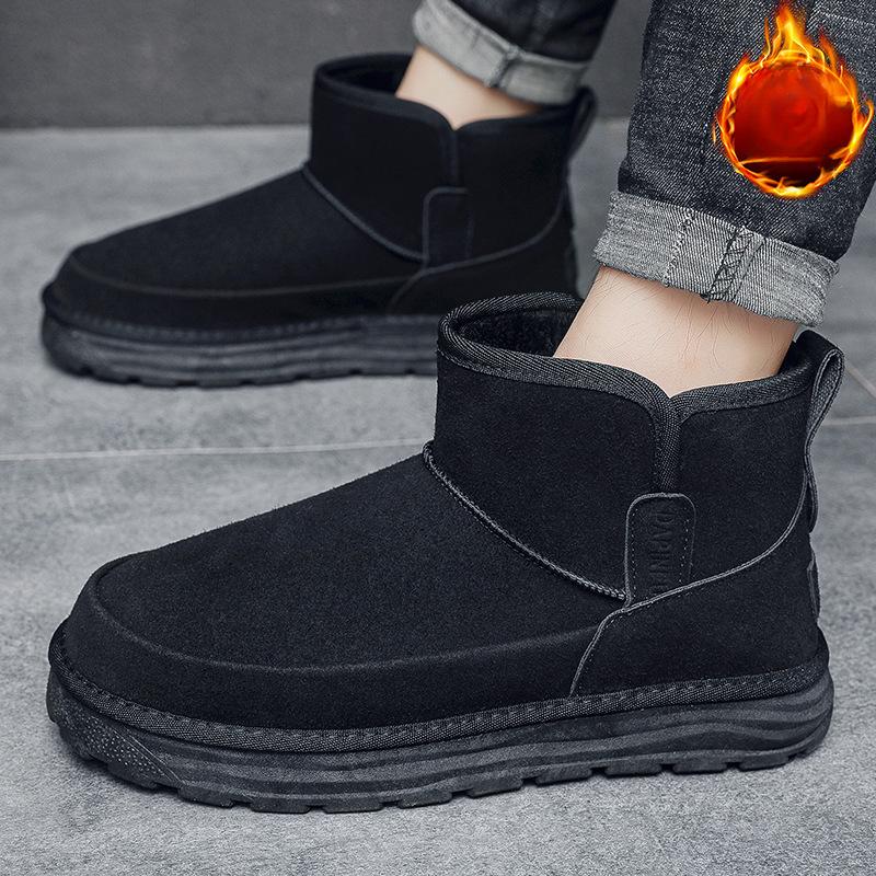 Мужские зимние ботинки для снега, замшевые ботинки «Челси», повседневные, теплые, с меховой флисовой подкладкой, нескользящие, полусапожки, обувь для мужчин, короткие ботинки для прогулок на открытом воздухе