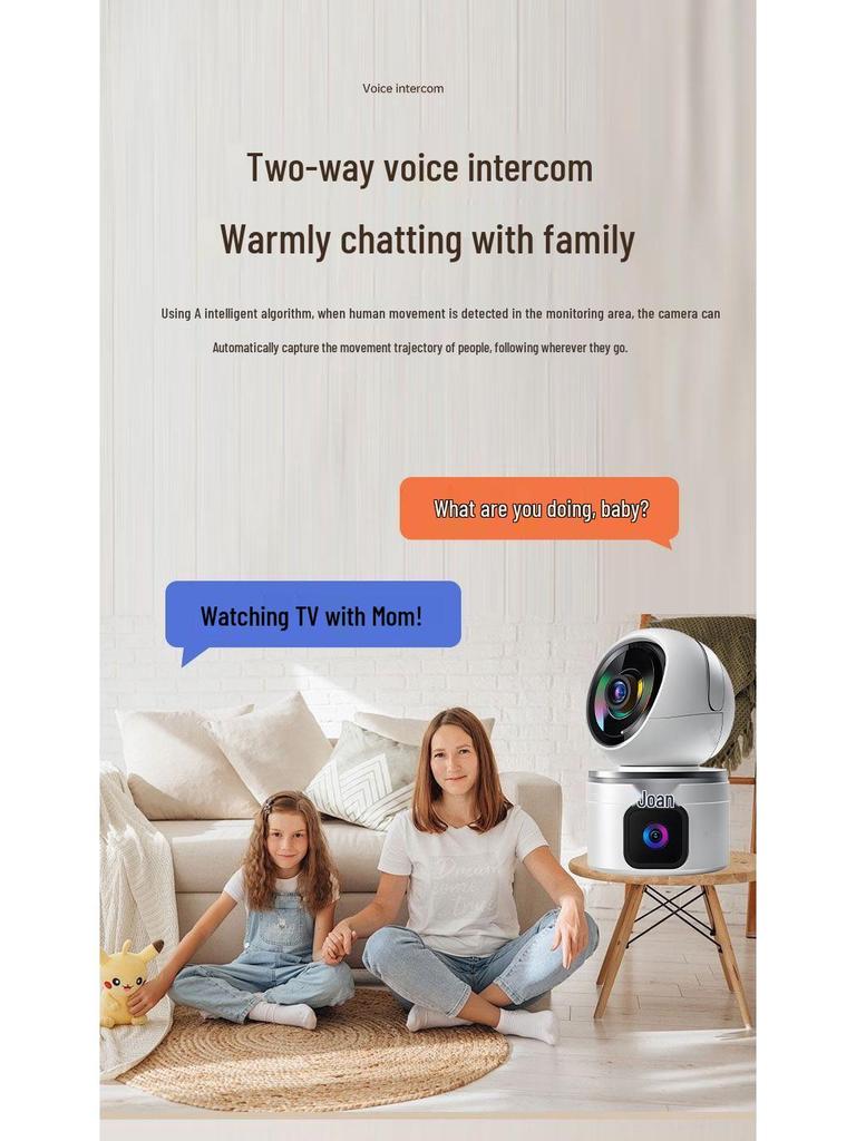 Камера Joan 360° HD с двумя экранами, Wi-Fi, с удаленным управлением с телефона и голосовым управлением для домашнего мониторинга